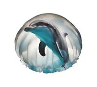 Funny Dolphin Looking at You - Gorro de ducha reutilizable para mujer, doble capa impermeable, esencial para el tratamiento del cabello