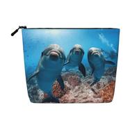 Funny Dolphin Looking at You - Neceser de viaje para mujer, organizador de cosméticos de cáñamo falso, gran capacidad, bolsa diaria con cremallera
