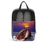 Funny Dolphin Ocean Sea Sky Shoe Bag with Zipper & Handle, Waterproof Breathable Portable