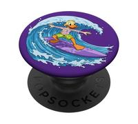 Funny Duck está surfeando una ola del océano 1 - Fan Fun PopSockets PopGrip Adhesivo