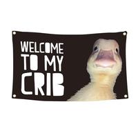 Funny Duck Tapestry Hanging Flags Welcome To My Crib Flag - Poliéster 90 x 150 cm | Dorm Decor Wall Banner Poster With Brass Grommets Cute Ducks Face Backdrop | Paredes interiores y exteriores Art For