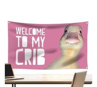 Funny Duck Tapestry Hanging Flags Welcome To My Crib Flag - Polyester 90x150cm | Dorm Decor Wall Banner Poster With Brass Grommets Cute Ducks Face Backdrop | Indoor Outdoor Walls Art For Bedroom Dorm