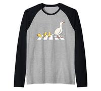 Funny Ducks Crossing Road Paso peatonal Gallo Granjero Niños Hombres Camiseta Manga Raglan