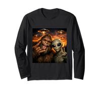 Funny Duo Bigfoot Alien Selfie UFO Encuentro Humor Manga Larga