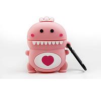 Funny Earbuds Cases - Funda Protectora de Silicona para Auriculares inalambricos - Diseño dragón Rosa con corazón y mosquetón Anti pérdida