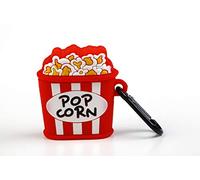 Funny Earbuds Cases Funda Protectora de Silicona para auriculares inalambricose - Diseño Bucket de Palomitas con mosquetón Anti pérdida, Compatible con 1 & 2, Rojo