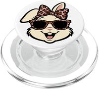 Funny Easter Bunny Face Leopard Bow & Glasses Girls Women PopSockets PopGrip para MagSafe