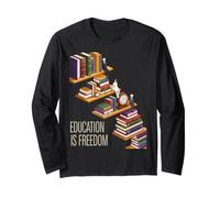 Funny Education Is Freedom Saying Book Shelf Power Mujeres Hombres Manga Larga
