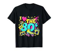 Funny Eighties 80s Costume Party I Love The 80's Camisa I Love The 80s para hombre y mujer, disfraz de fiesta vintage de los años 80 Camiseta Unisex adultos S Black Manga corta