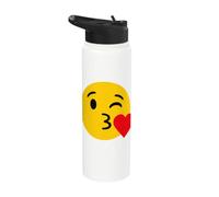 Funny Emoticon Happy Face Cute Winking Lips Blowing Kiss Stainless Steel Insulated Water Bottle