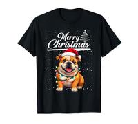 Funny English Bulldog Reindeer Elf Santa Merry Christmas Camiseta