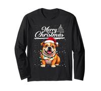 Funny English Bulldog Reindeer Elf Santa Merry Christmas Manga Larga