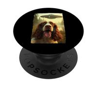 Funny English Springer Spaniel Dog UFO Encounter Aliens PopSockets PopGrip Adhesivo