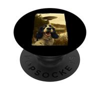 Funny English Springer Spaniel Dog UFO Encounter Aliens PopSockets PopGrip Adhesivo