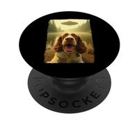 Funny English Springer Spaniel Dog UFO Encounter Aliens PopSockets PopGrip Adhesivo
