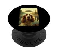 Funny English Springer Spaniel Dog UFO Encounter Aliens PopSockets PopGrip Adhesivo