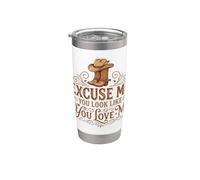 Funny Excuse Me You Look Like You Love Me Botas Cowboy Vaso térmico de acero inoxidable de doble pared