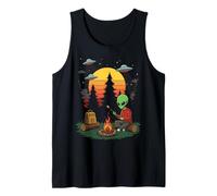 Funny Extraterrestrial Roasting Marshmallows Campfire Sunset Camiseta sin Mangas