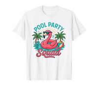 Funny Famingo Pool Party Escuadrón Retro Summer Family Kids Camiseta