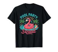 Funny Famingo Pool Party Escuadrón Retro Summer Family Kids Camiseta
