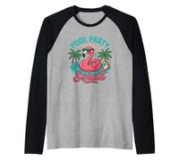 Funny Famingo Pool Party Escuadrón Retro Summer Family Kids Camiseta Manga Raglan