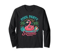 Funny Famingo Pool Party Escuadrón Retro Summer Family Kids Manga Larga