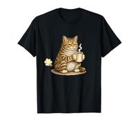 Funny Farting Cat Drinking Coffee Silly Tabby Cat Meme Camiseta