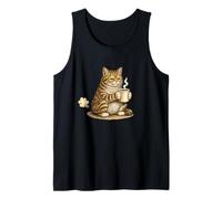 Funny Farting Cat Drinking Coffee Silly Tabby Cat Meme Camiseta sin Mangas