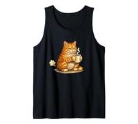 Funny Farting Orange Cat Drinking Coffee Silly Cat Meme Camiseta sin Mangas