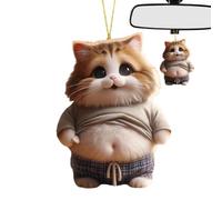 Funny Fat Cat Mirror Ornament - 2D Flat Acrylic Cute Hanging Pendant