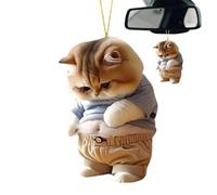 Funny Fat Cat Mirror Ornament - 2D Flat Acrylic Cute Hanging Pendant