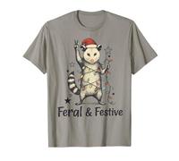Funny Feral Possum Christmas Lights Santa Hat Holiday Humor Camiseta