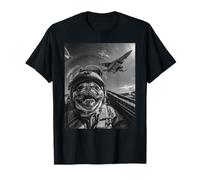 Funny Fighter Jet Pilot Cool Pug Selfie Aviación Perro Gráfico Camiseta