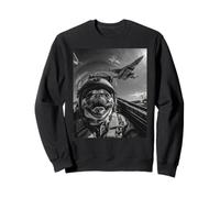 Funny Fighter Jet Pilot Cool Pug Selfie Aviación Perro Gráfico Sudadera