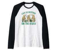 Funny Fishing GNOME For Women and Men Is Better On The River Camiseta Manga Raglan