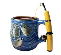 Funny Fishing Mug, Resin Tea Cup, 4 Inch Rod Reel Design Cup with Easy Grip, Resin Fisherman Mug with Novelty Style, Drinkware Accessory with Creative Finish, Gift Tea Cups for Birthday Holiday