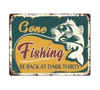 Funny Fishing Tin Sign Gone Fishing Be Back At Dark Thirty Vintage Metal Wall Decor for Home Bar Lake House Cabin 8 X 12 inch