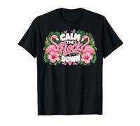 Funny Flamingo Calm The Flock Down Beach Tropical Summer Pun Camiseta gráfica económica, Hombre, Negro, S