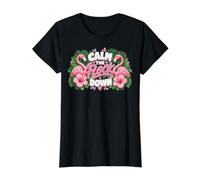 Funny Flamingo Calm The Flock Down Beach Tropical Summer Pun Camiseta gráfica económica, Mujer, Negro, S