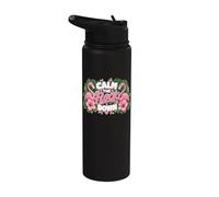 Funny Flamingo Calm The Flock Down Beach Tropical Summer Pun Stainless Steel Insulated Water Bottle
