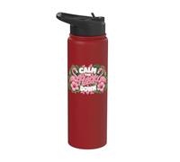 Funny Flamingo Calm The Flock Down Beach Tropical Summer Pun Stainless Steel Insulated Water Bottle