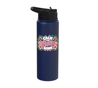 Funny Flamingo Calm The Flock Down Beach Tropical Summer Pun Stainless Steel Insulated Water Bottle