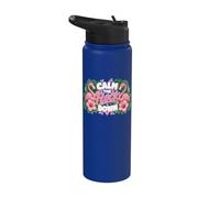Funny Flamingo Calm The Flock Down Beach Tropical Summer Pun Stainless Steel Insulated Water Bottle
