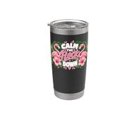 Funny Flamingo Calm The Flock Down Beach Tropical Summer Pun Vaso térmico de acero inoxidable de doble pared