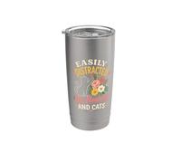 Funny Floral Designer Easily Distracted by Cats And Flowers Vaso térmico de acero inoxidable de doble pared