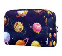 Funny Food Donuts Hamburguesa Galaxy Planets - Neceser para mujer, neceser de viaje, bolsa organizadora grande con cremallera, multicolor, 18.5x7.5x13cm/7.3x3x5.1in, Neceser