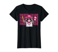 Funny Fourth Grade Teacher Feral Raccoon Back to School Camiseta gráfica económica, Mujer, Negro, XS