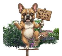Funny French Bulldog Garden Stake Sign - Metal Dog Planter Figurine with Dont Pee Here Message, Humorous Lawn Decor Ornament for Patio Turf Pathway Farm | Novelty Outdoor Gift, for Friends Neighbours