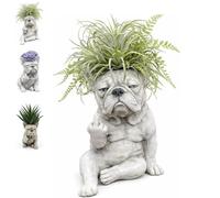Funny French Bulldog Planter Pot, Creative Dog Flower Pot, Attitude Garden Decor Statue, Funny Dog Statue for Home Garden Decor, Unique Outdoor Plant Container (#A)