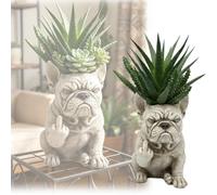 Funny French Bulldog Planter Pot,Creative Dog Flower Pot,Unique Attitude Garden Decor Statue,Quirky Puppy Outdoor Plant Vase Container,Indoor Outdoor Garden Decor (CC)